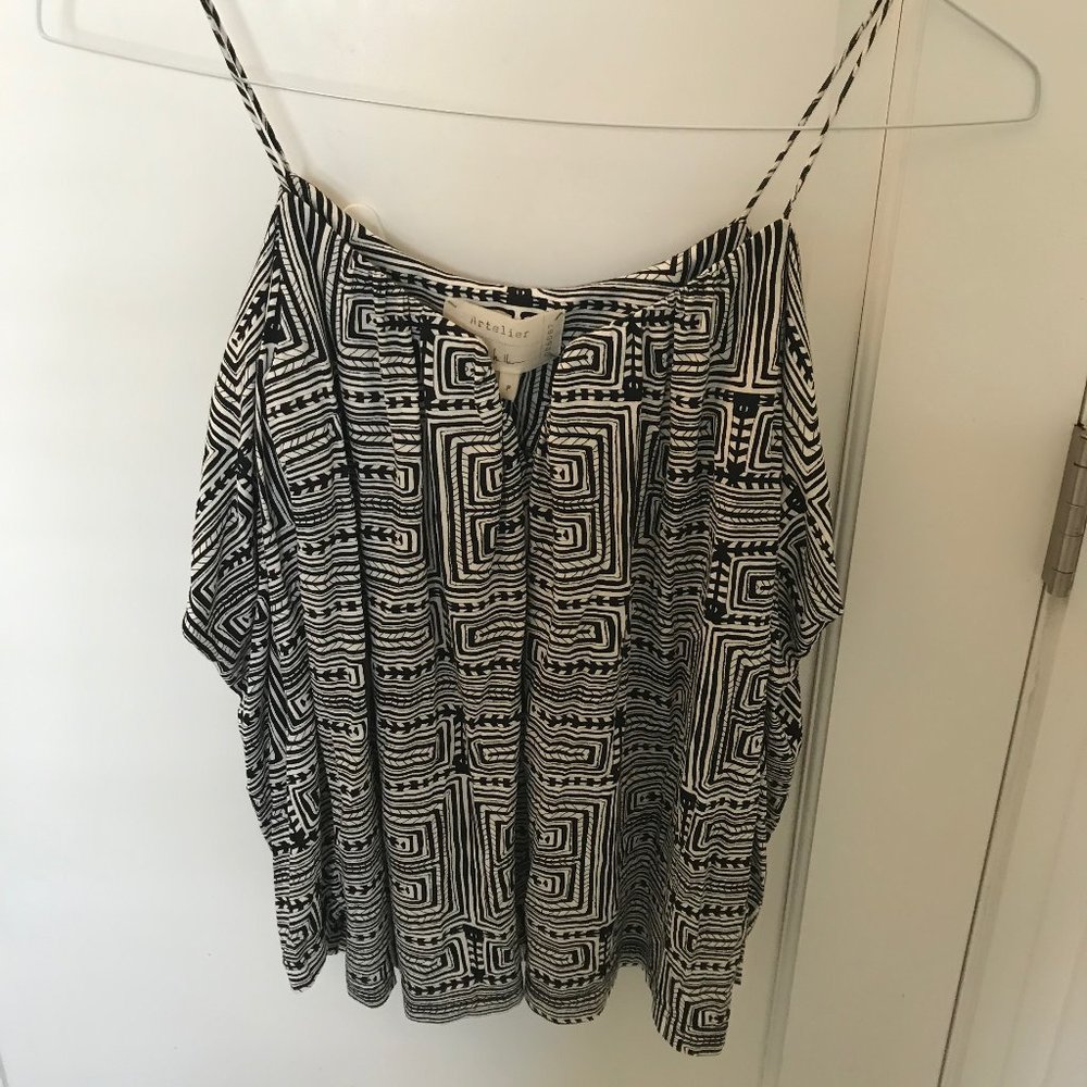 Nicole Miller Black and White Open Shoulder Top